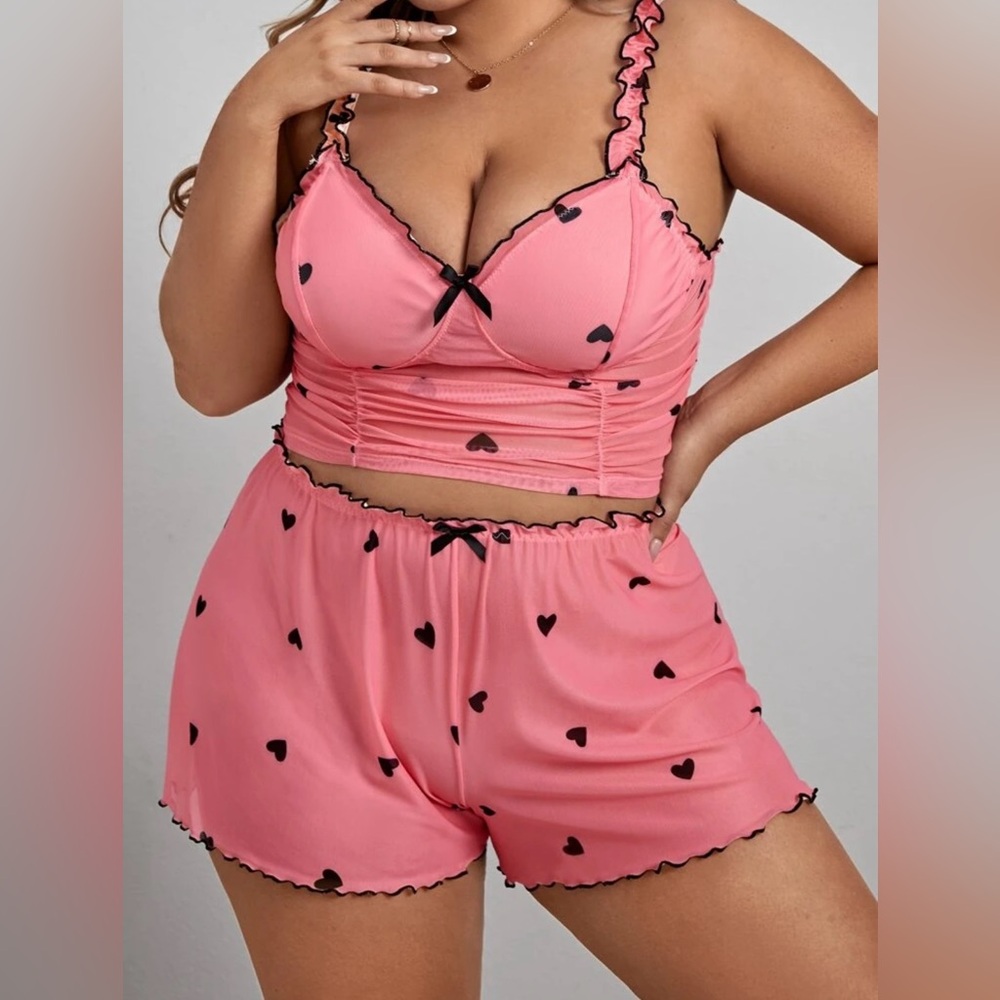 Pink Heart Print Sleepwear Set